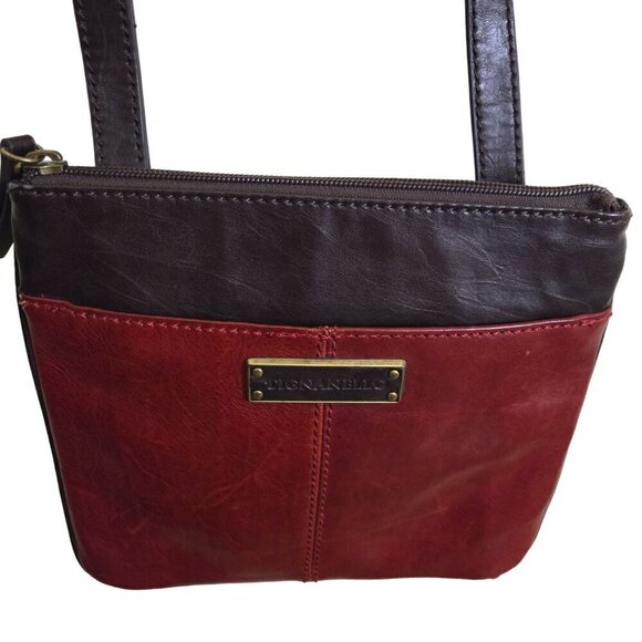 Tignanello 2 Tone Brown Red Leather Crossbody Bag - Picture 1 of 8